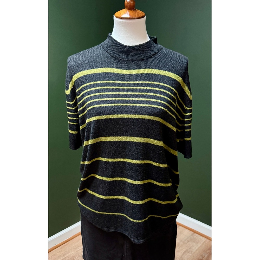 Vintage Maggie McNaughton Striped Mock Neck Short Sleeve Top Women's Size 2X